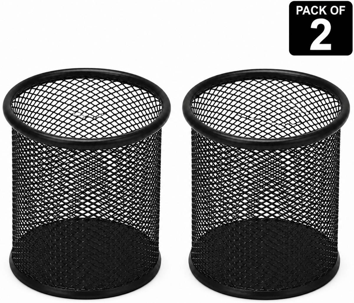 1 Compartments Premium Metal Round Mesh Pen Stand, Pencil Holder Table Desk Organizer for Home, office ( Pack of 2 )