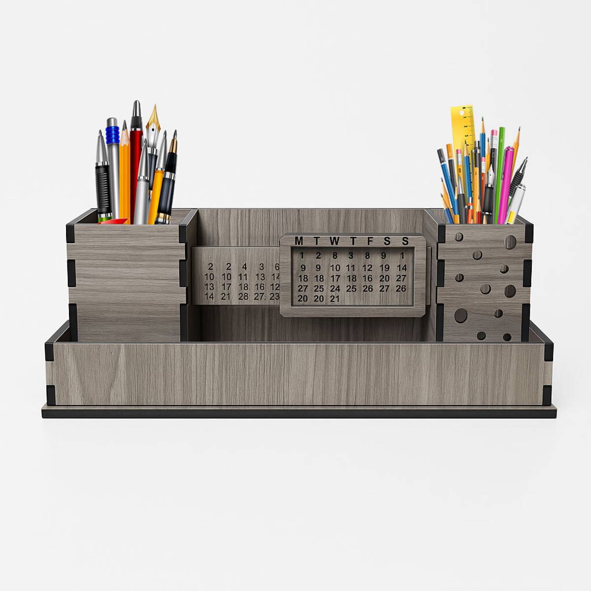 2 Compartments MDF Pen Stand for Office & Study Table Desk Organizers Stationery Holder for Pens, Pencils & Accessories