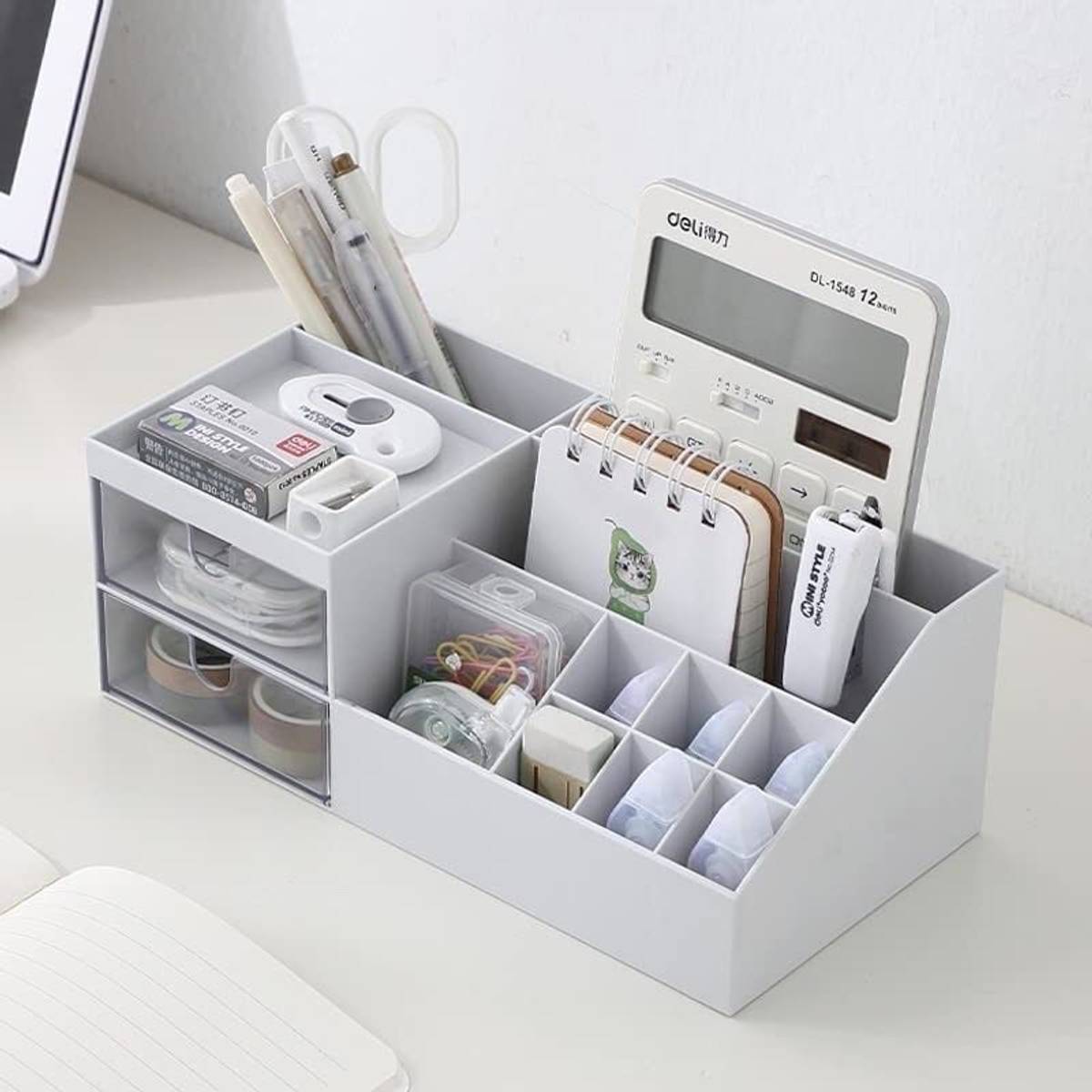 ALAMDAAR 12 Compartments ABS Plastic Stylish Desk Multipurpose Organizer Pen Holder With DIY Sticker For Multi Usage