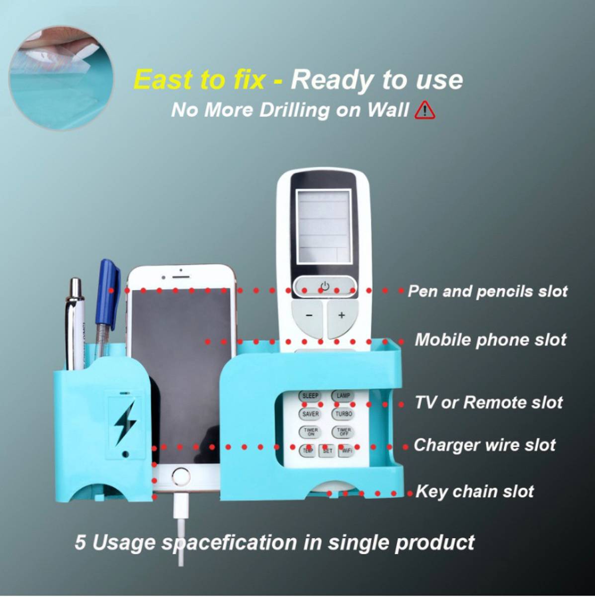 5 Compartments Plastic Multi Purpose Holder For Pens, ACvTV Remotes,Mobile,Charging Wire and Keychain — photo 2
