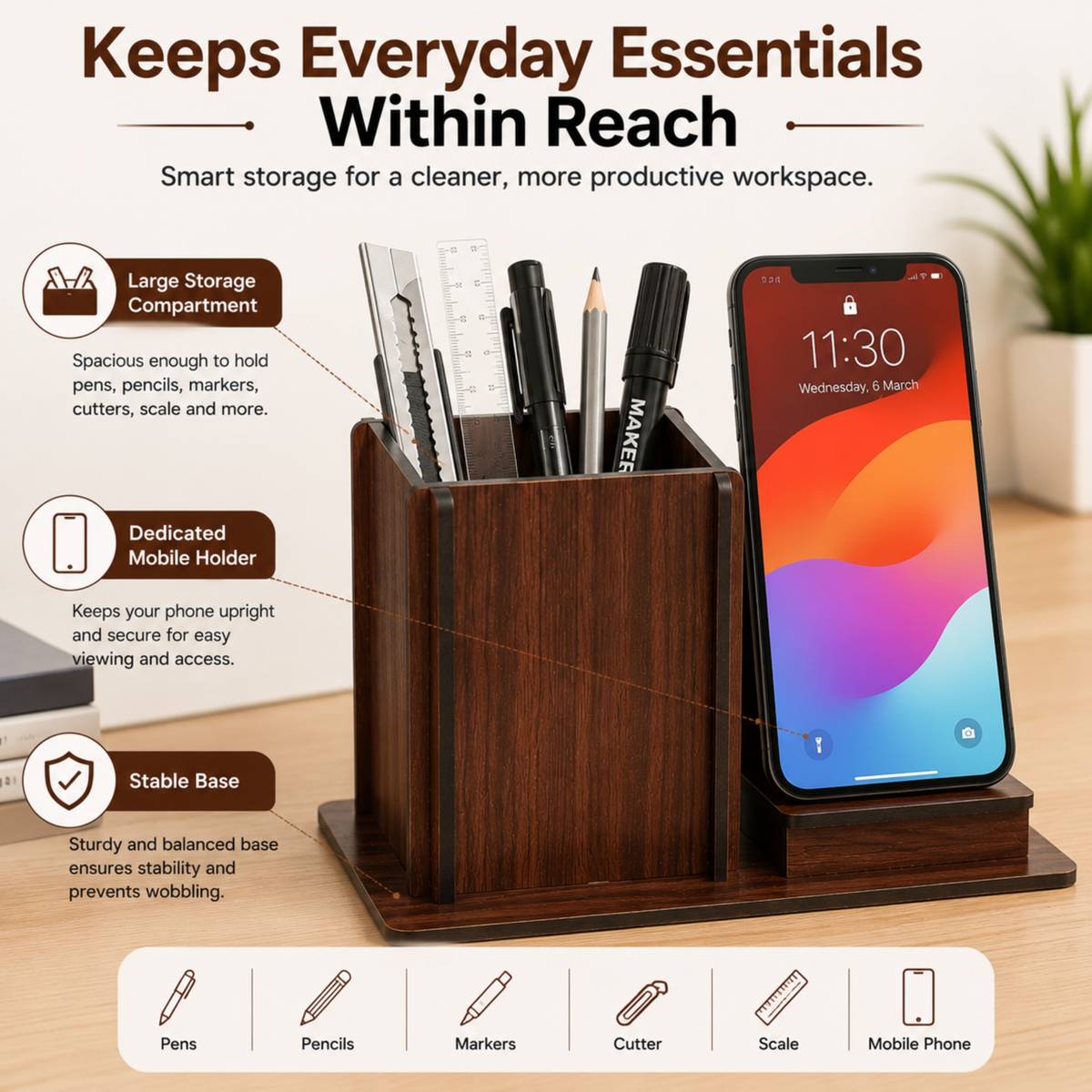 2 Compartments MDF Desktop Organizer — photo 5