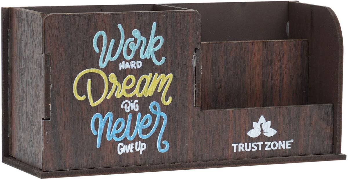 3 Compartments Wooden With Motivational Quotes Pen Holder / Desk organiser / Visiting Card Holder