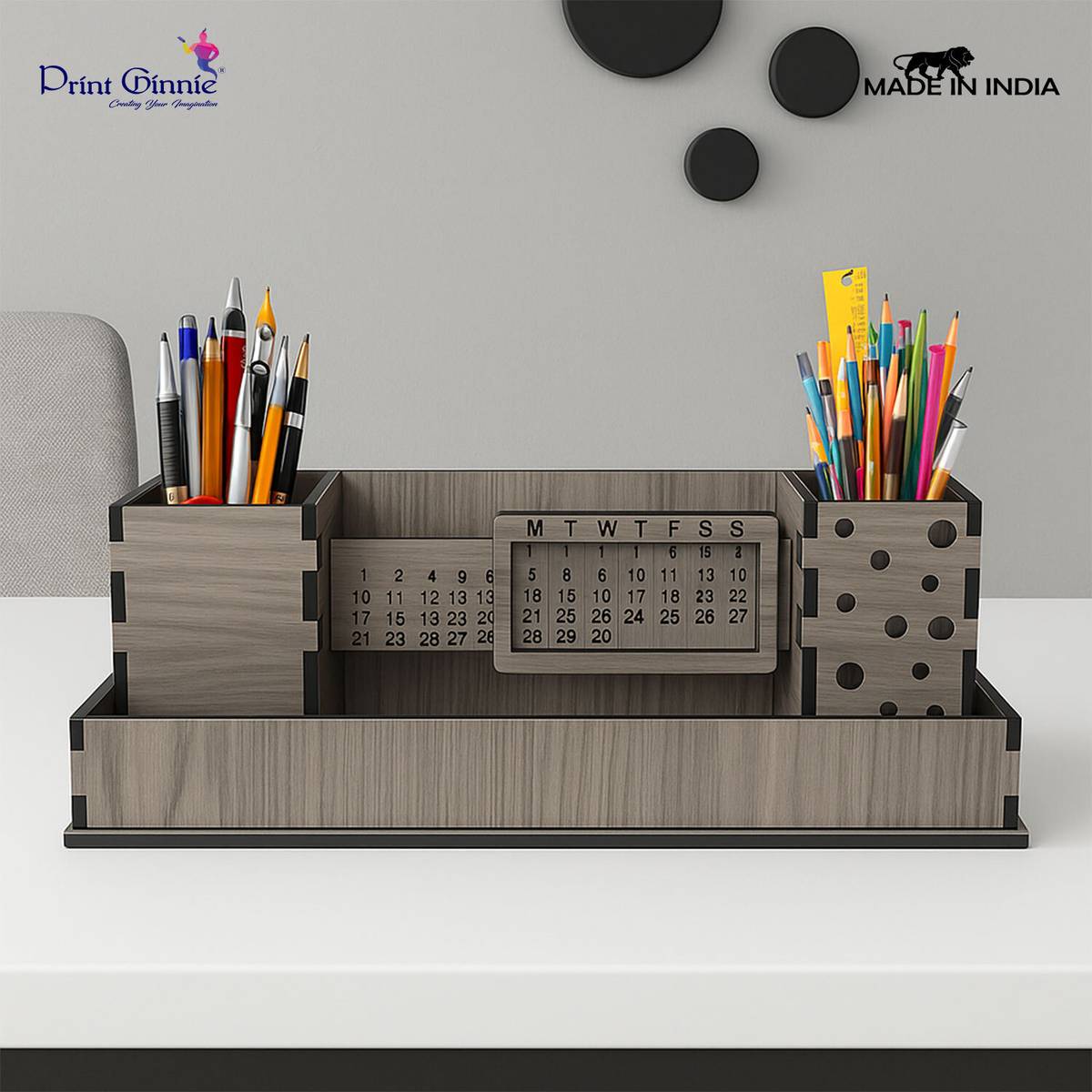 2 Compartments MDF Pen Stand for Office & Study Table Desk Organizers Stationery Holder for Pens, Pencils & Accessories — photo 3
