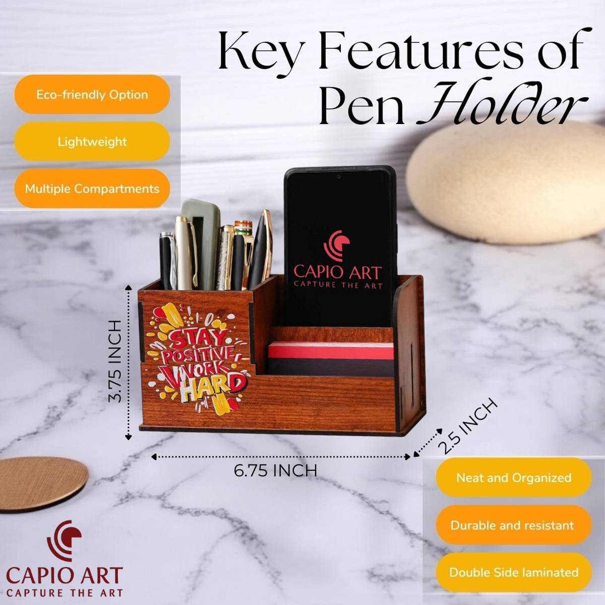 CAPIO ART 3 Compartments WOOD Pen Stand — photo 2