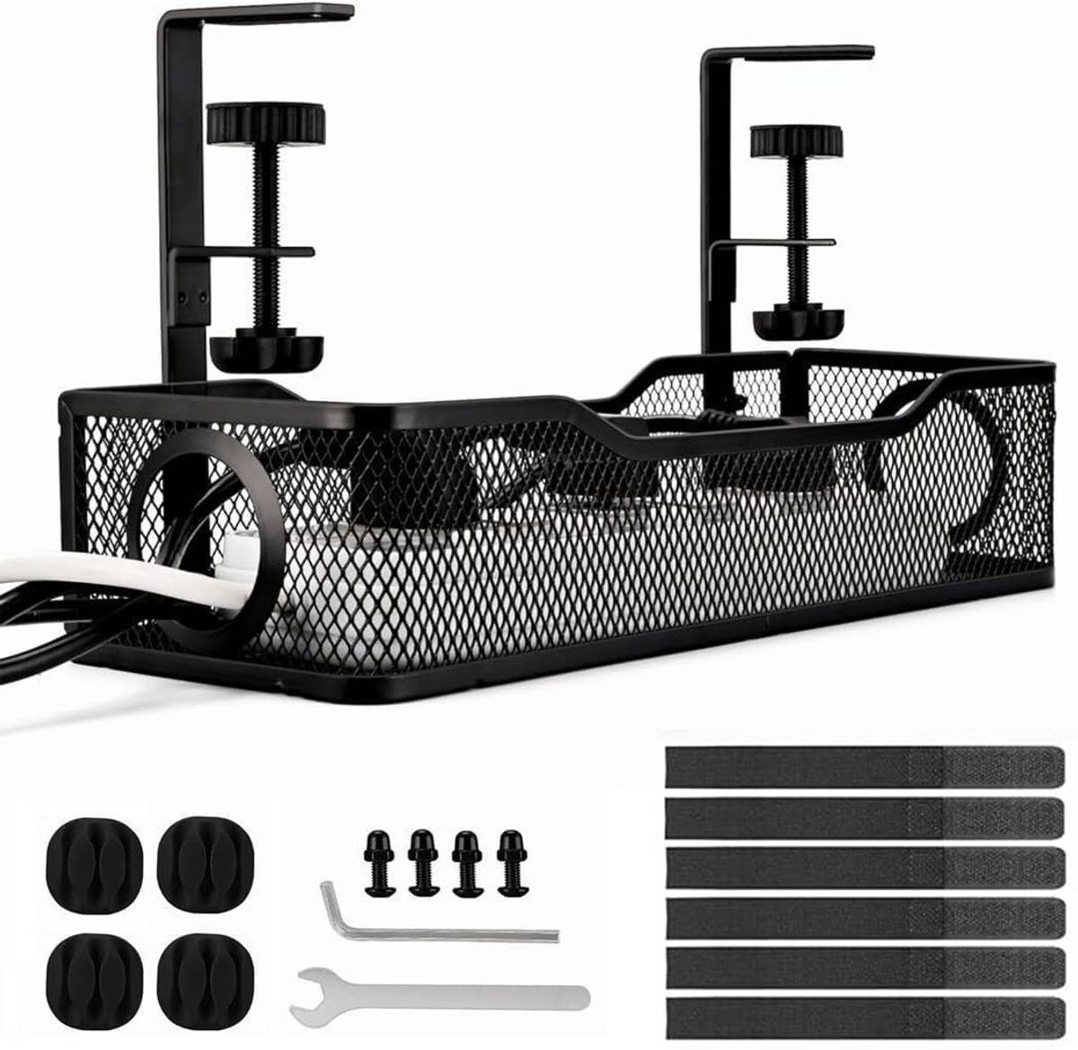 Skelora 1 Compartments Metal Homes Cable Management Under Desk for Easy Mounting Metal Cable Tray Holder