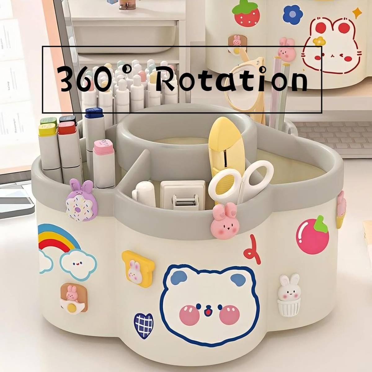 6 Compartments Plastic Classic 360° Rotating Flower Design Pen Holder For Office & Home Desk — photo 4