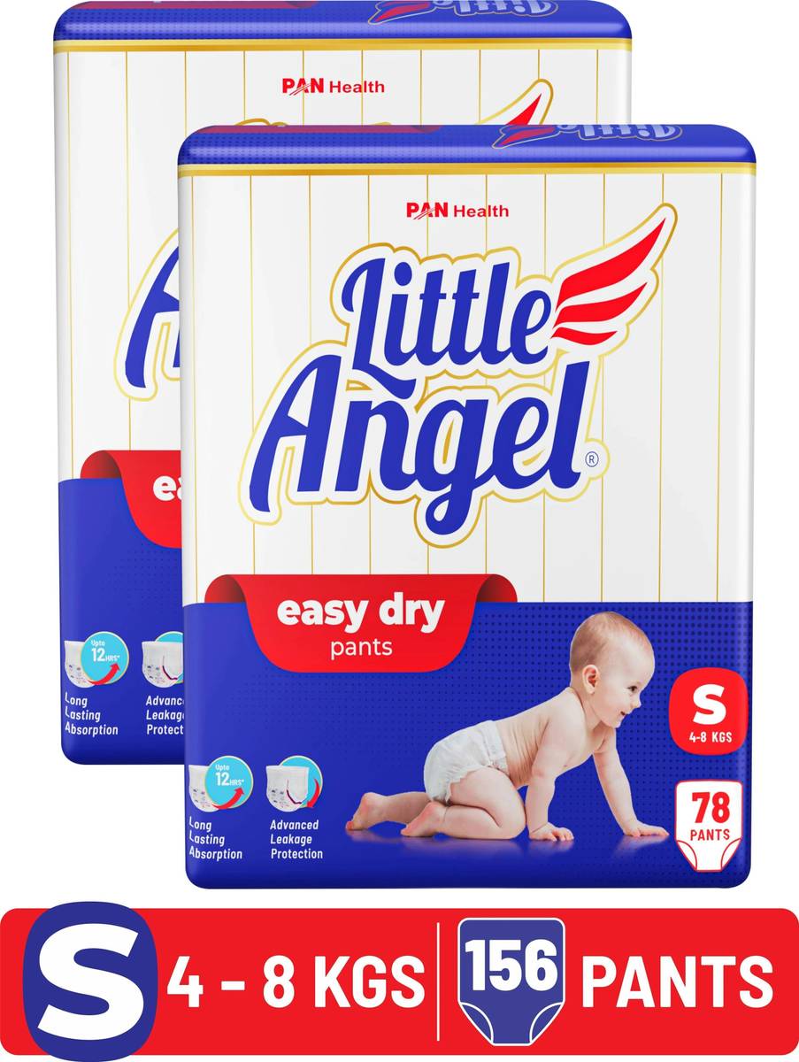 Little Angel Easy Dry Diaper Pants with 12 hrs absorption 78 Count/Pack,Pack of 2,4-8 Kgs Pant Diapers - S