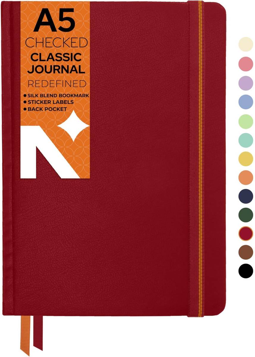 NEORAH Squared Journal Notebook - 110 GSM - Office Hardcover Notebook A5 Notebook CHECKED 160 Pages