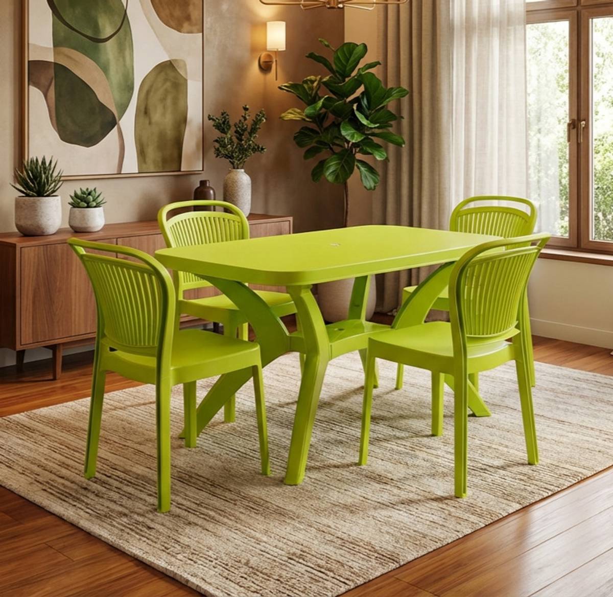 TrendyLivings Strong and Durable 4 Seater Dining Table Set for Home Garden Cafeteria Plastic