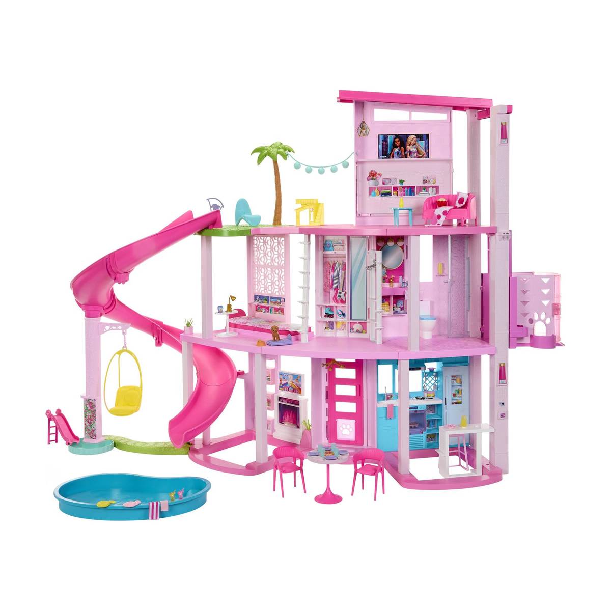 BARBIE Dreamhouse, 75+ Pieces, Pool Party Doll House with 3 Story Slide