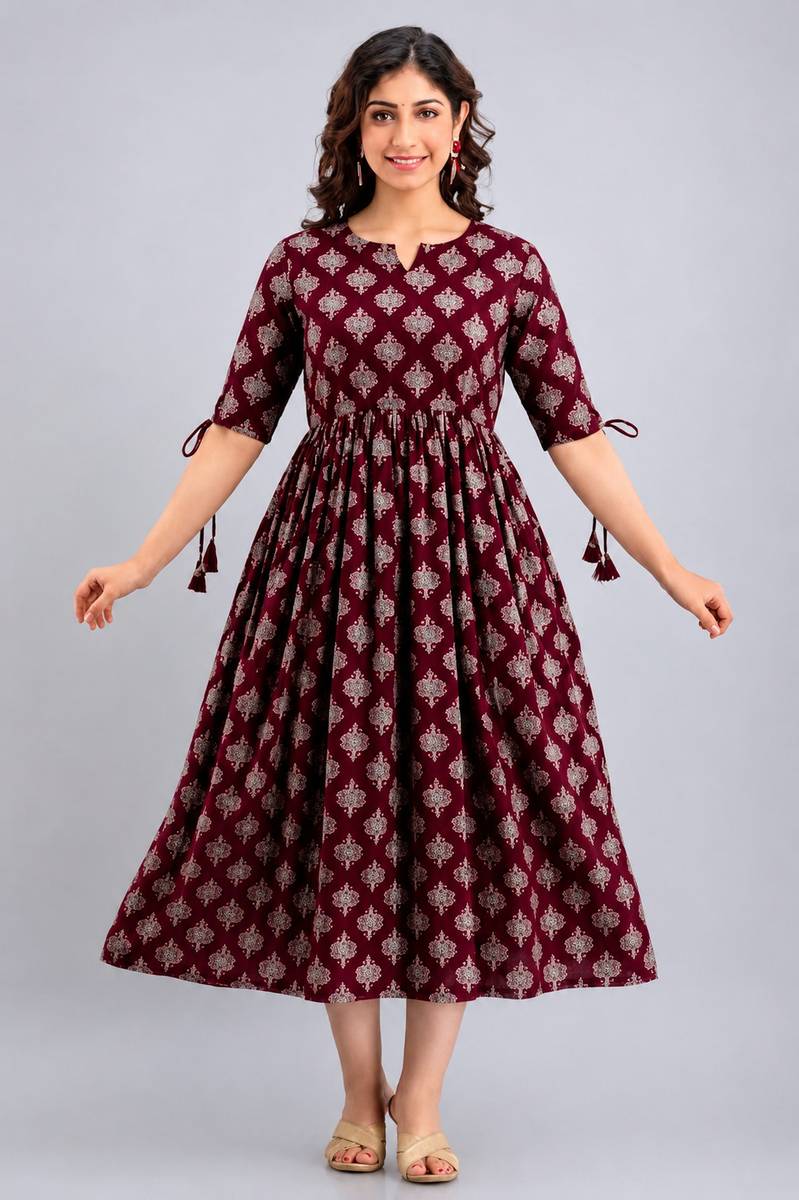 Intizer Women Fit and Flare Maroon Maxi/Full Length Dress
