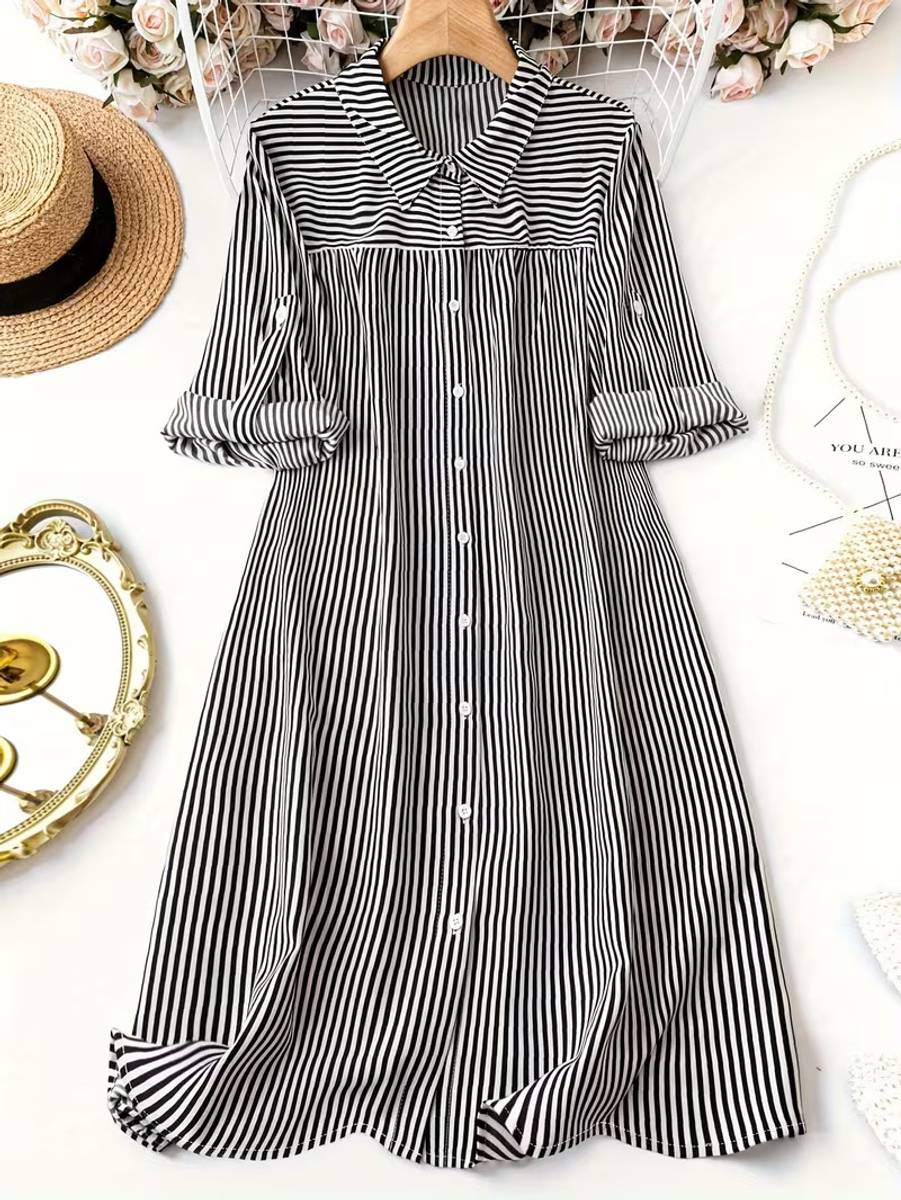 Nautiful Women Shirt Black, White Below Knee Dress