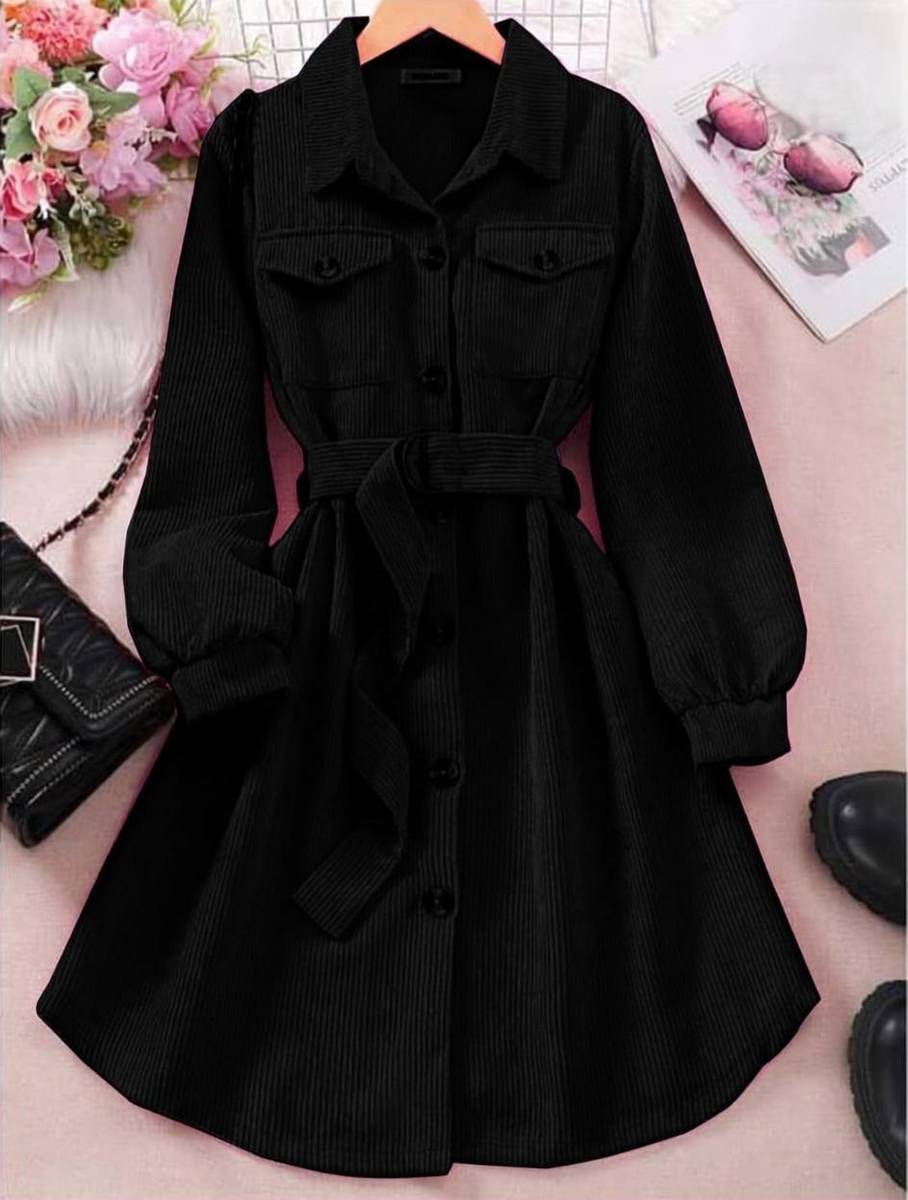 ROSEMELON Women Fit and Flare Black Knee Length Dress
