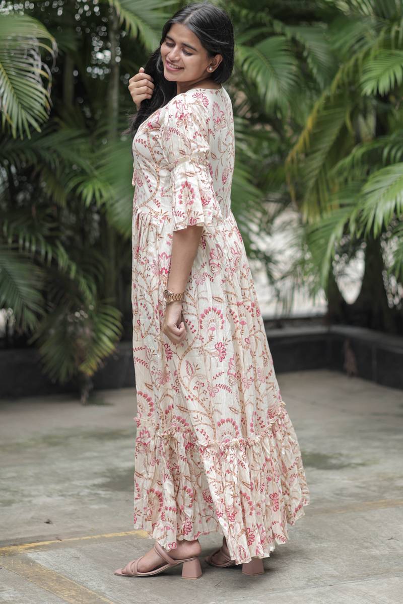 Aahvandesigns Women Fit and Flare Pink Maxi/Full Length Dress — photo 2