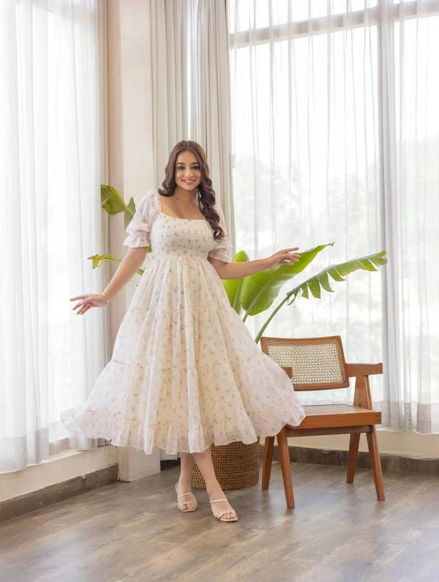 Dream Tree Women Fit and Flare White Midi/Calf Length Dress