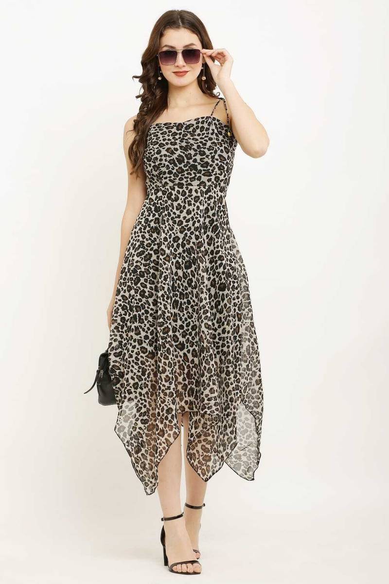 Women High Low Black, White, Beige Midi/Calf Length Dress — photo 3