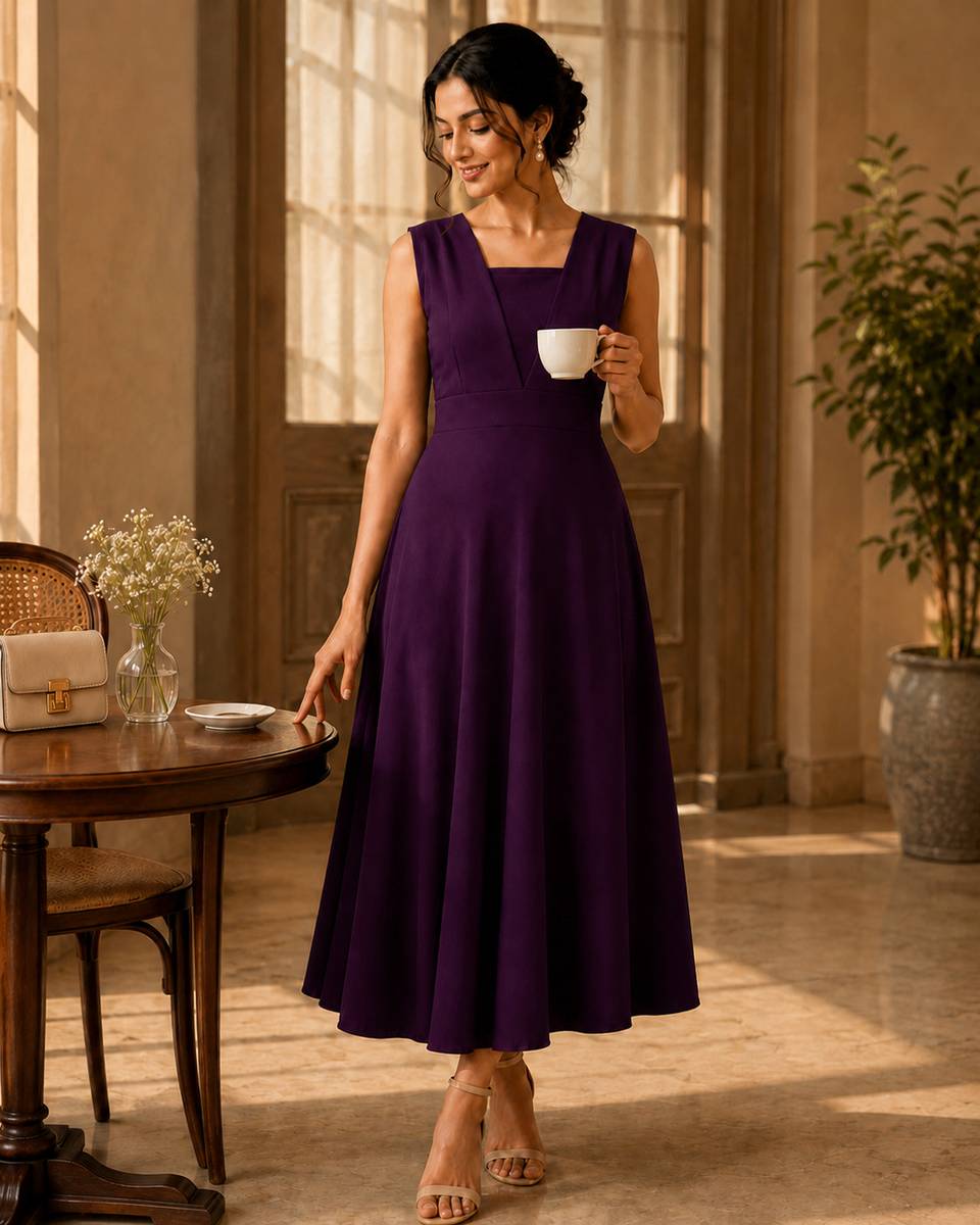 SHRASTHA Women A-line Purple Midi/Calf Length Dress — photo 4