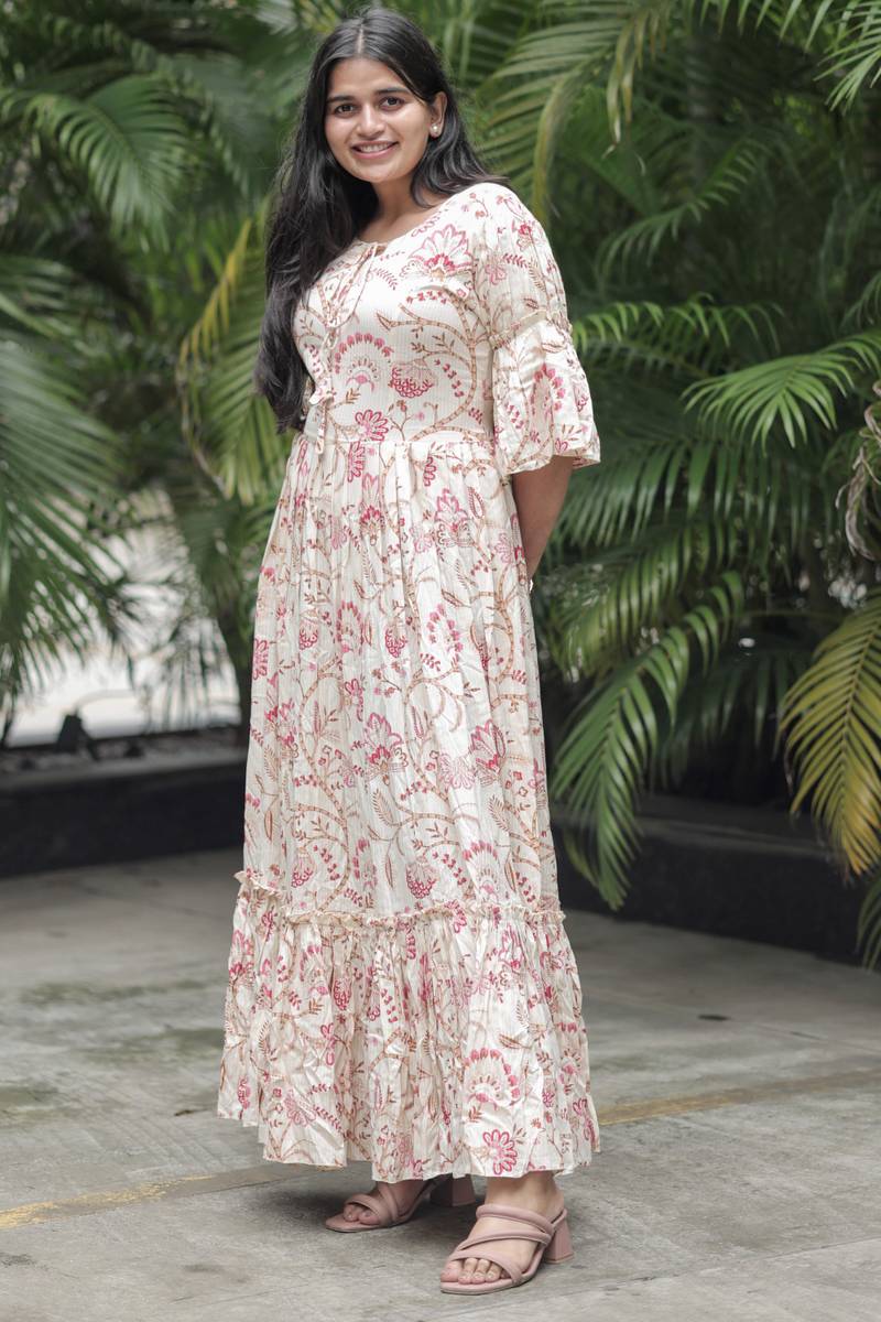 Aahvandesigns Women Fit and Flare Pink Maxi/Full Length Dress — photo 3