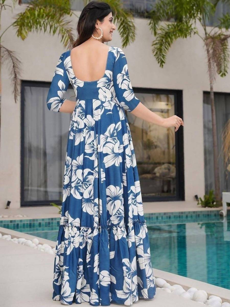 EVERLEE Women Maxi Blue, White Full Length Dress — photo 2
