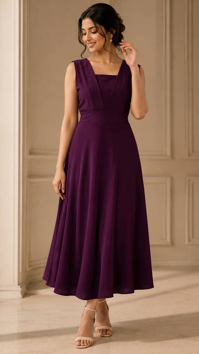 SHRASTHA Women A-line Purple Midi/Calf Length Dress