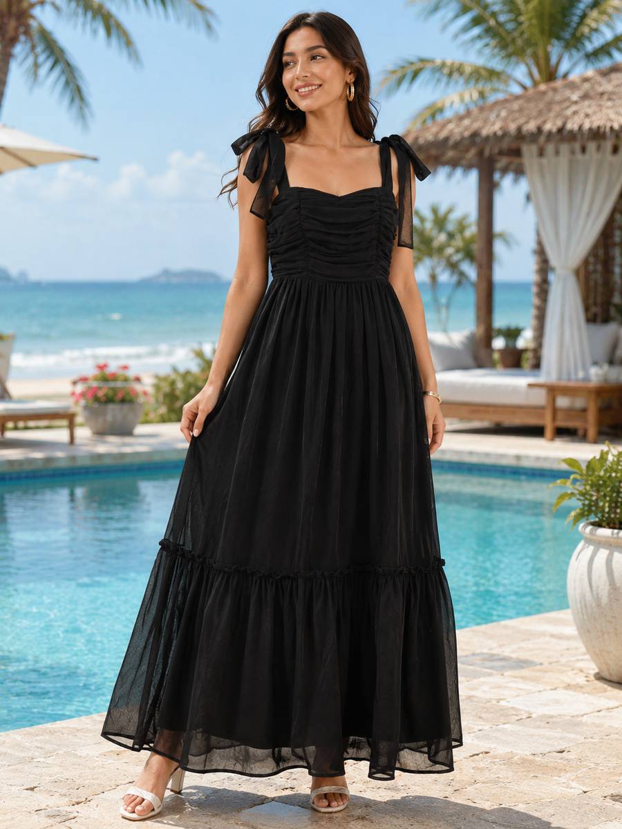 Dhabudi Women Layered Black Maxi/Full Length Dress