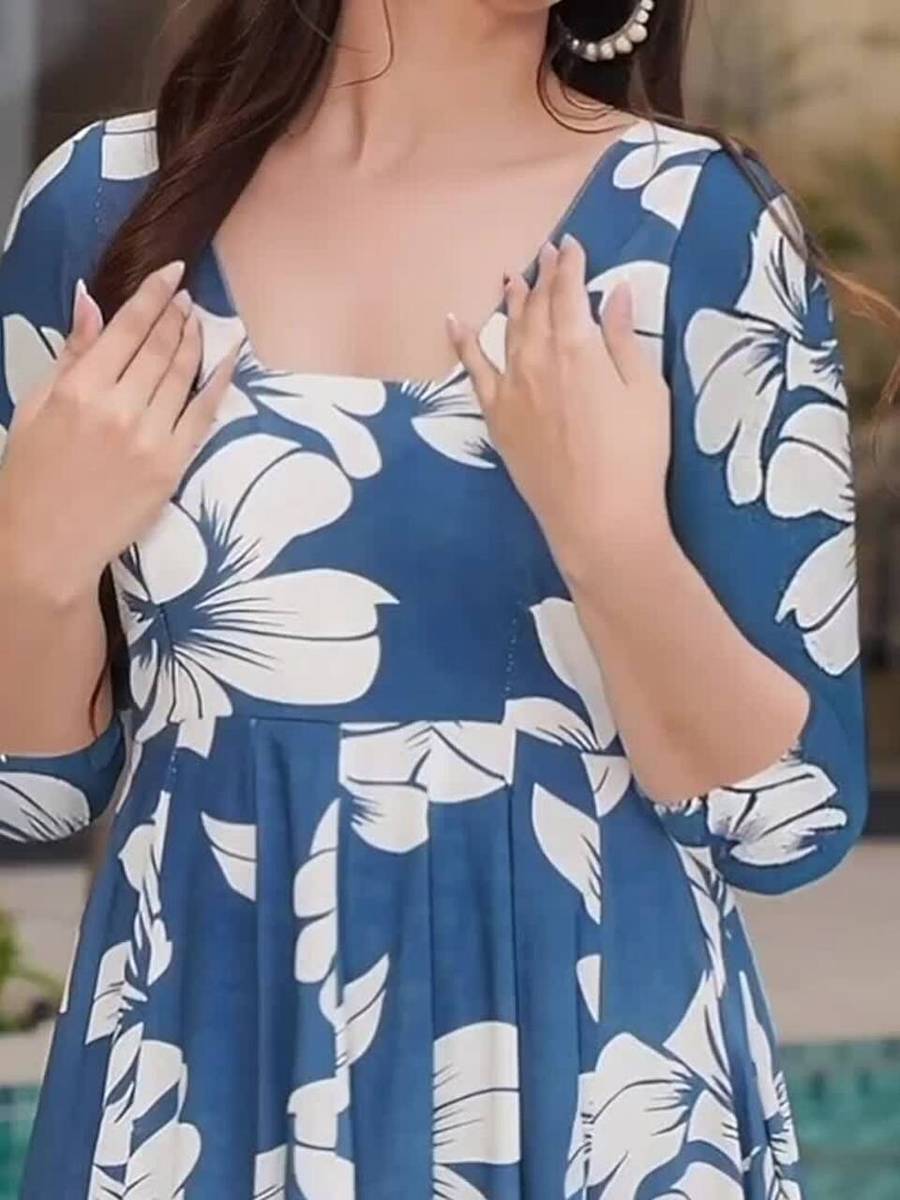 EVERLEE Women Maxi Blue, White Full Length Dress — photo 4