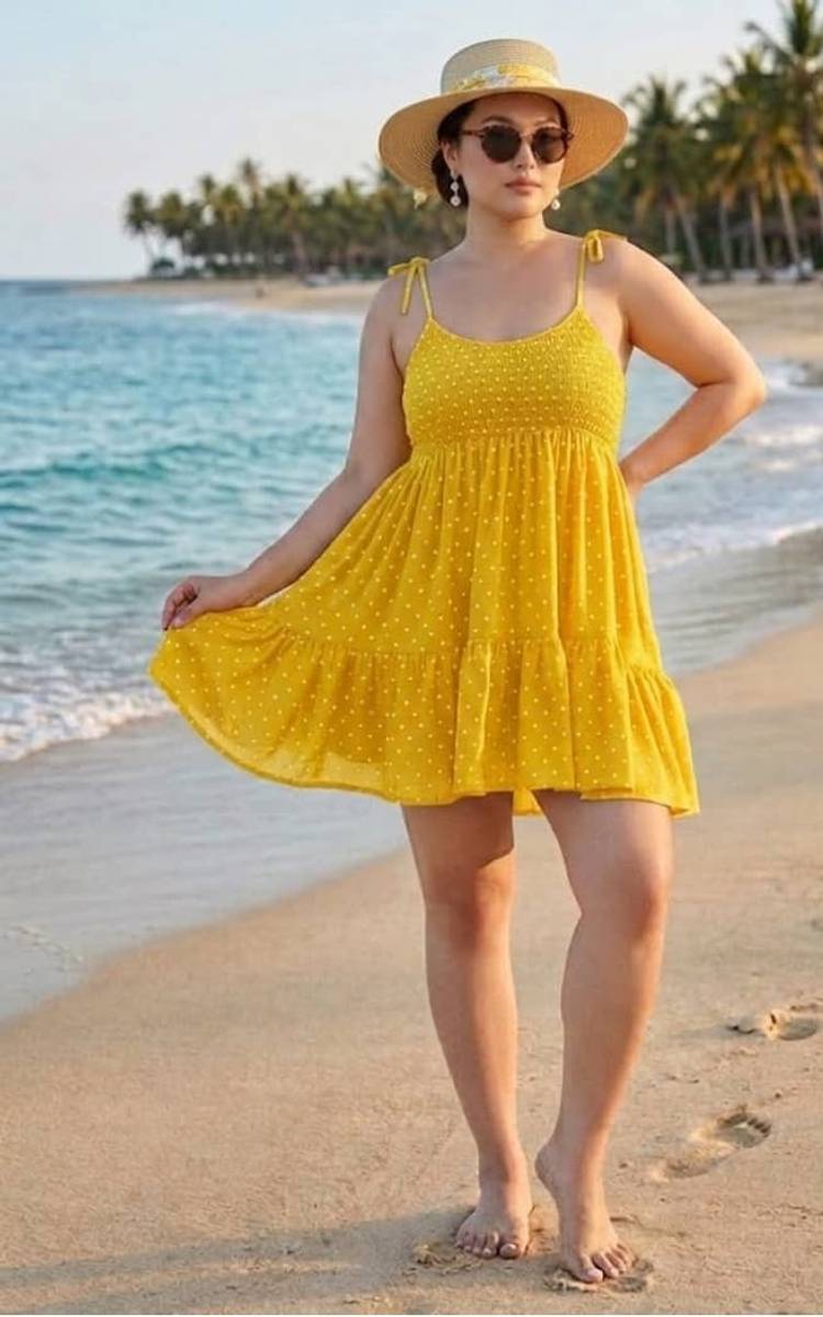 Women Fit and Flare Yellow Above Knee/Mid Thigh Length Dress