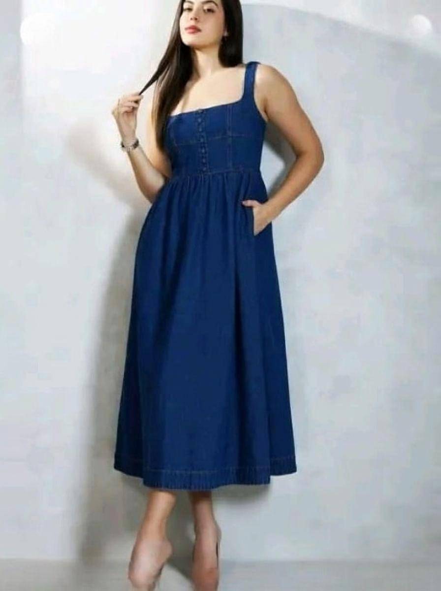 Manggo Women Fit and Flare Blue Midi/Calf Length Dress
