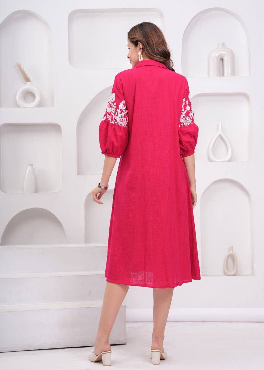 Women A-line Pink Midi/Calf Length Dress — photo 2