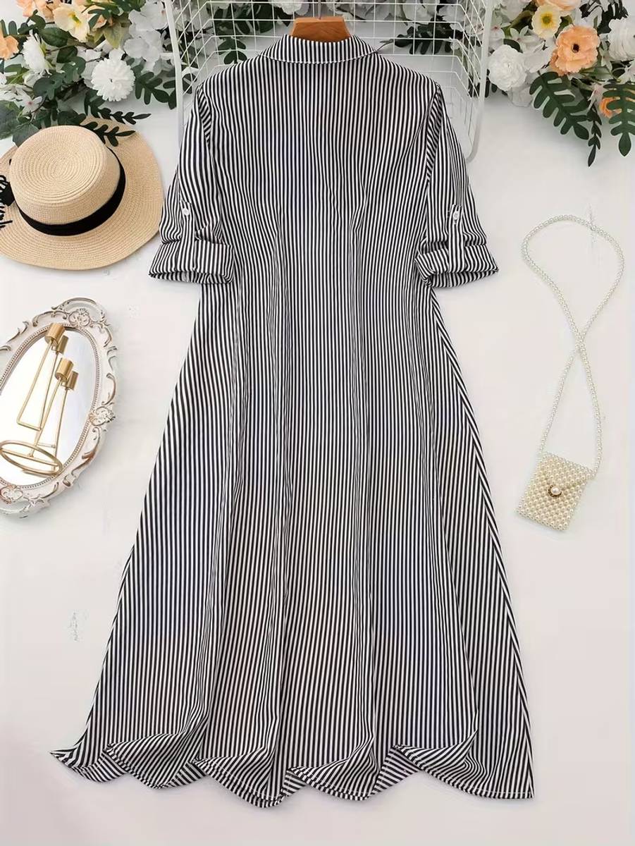 Nautiful Women Shirt Black, White Below Knee Dress — photo 2