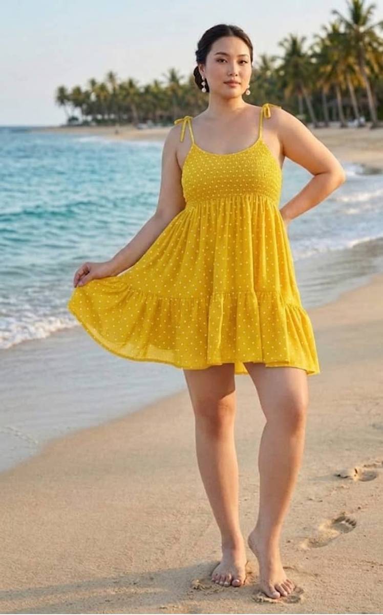 Women Fit and Flare Yellow Above Knee/Mid Thigh Length Dress — photo 2