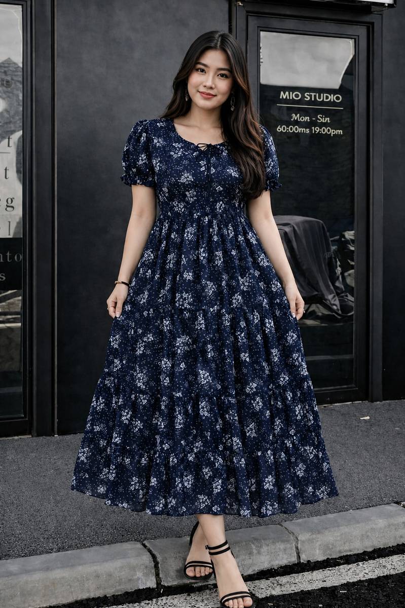 METRONAUT Women Fit and Flare Blue Midi/Calf Length Dress