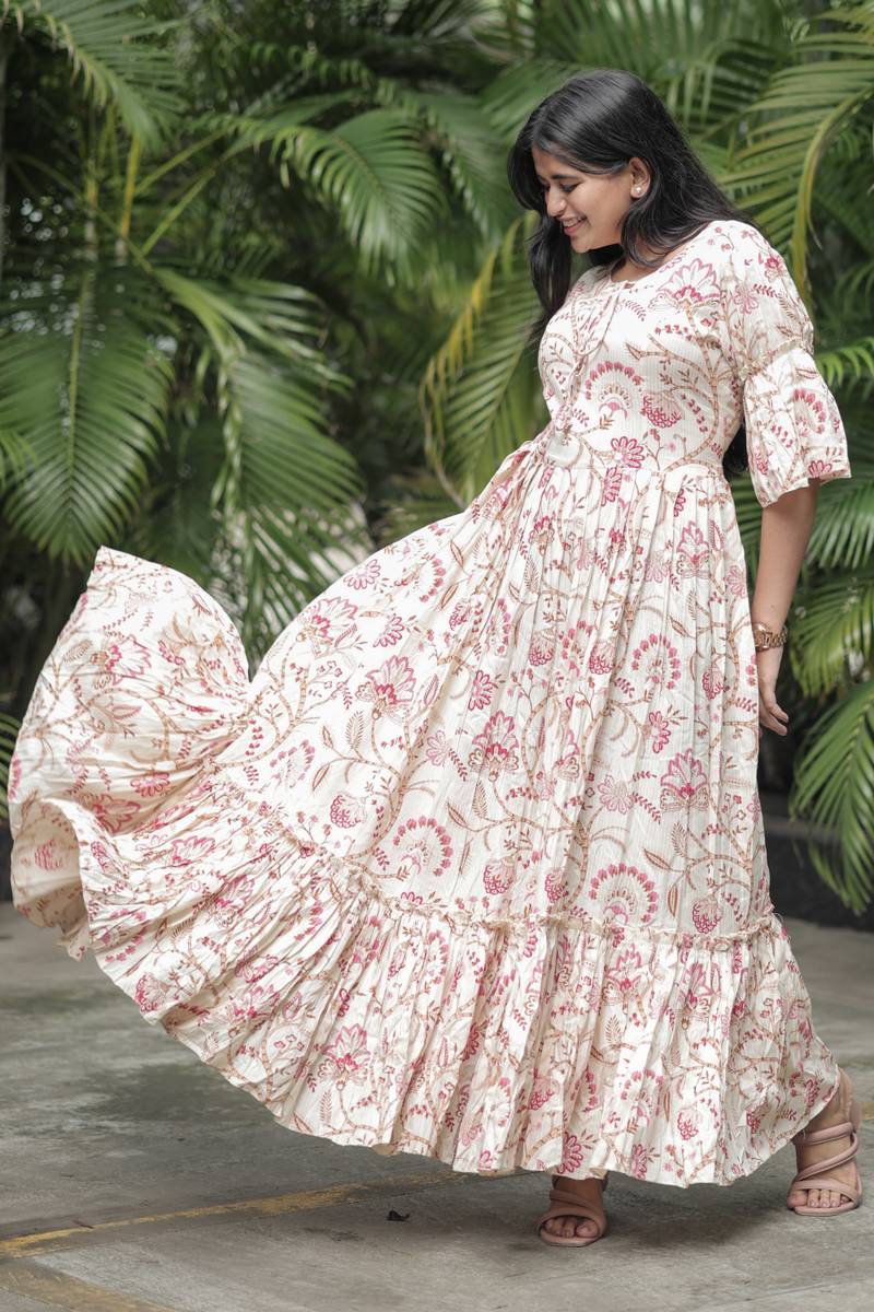 Aahvandesigns Women Fit and Flare Pink Maxi/Full Length Dress