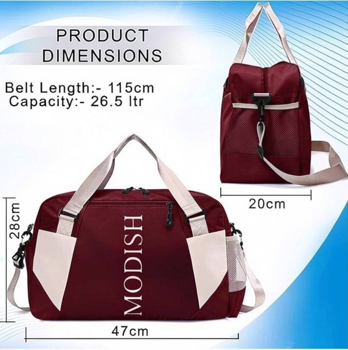 MODISH (Expandable) Sports Gym Bag for Women or Men Travel Duffel Bag with Wet Pocket Gym Duffel Bag — photo 5