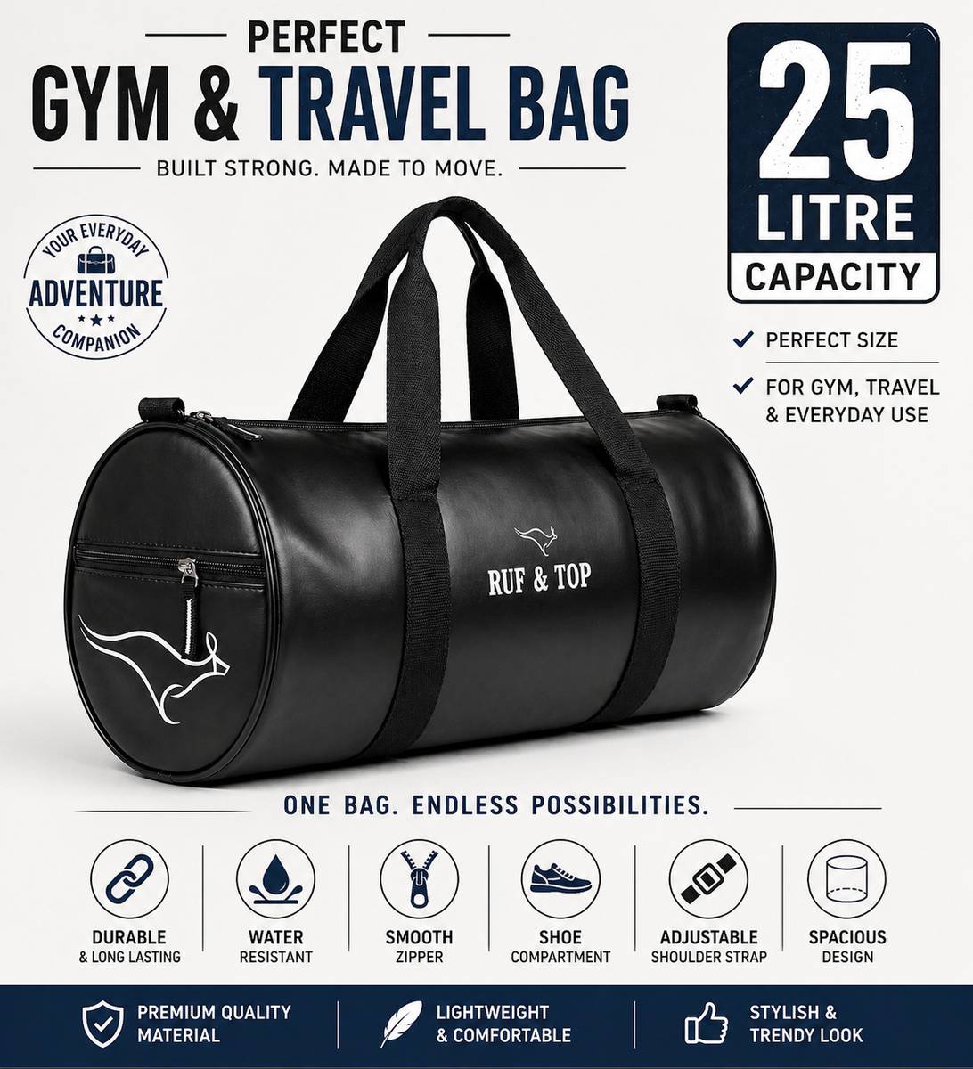 ZYTrendsBajar Multiuse Waterproof Duffle Bag | Gym, Travel & Sports Bag | Leatherette| Black Waterproof Weekender — photo 3