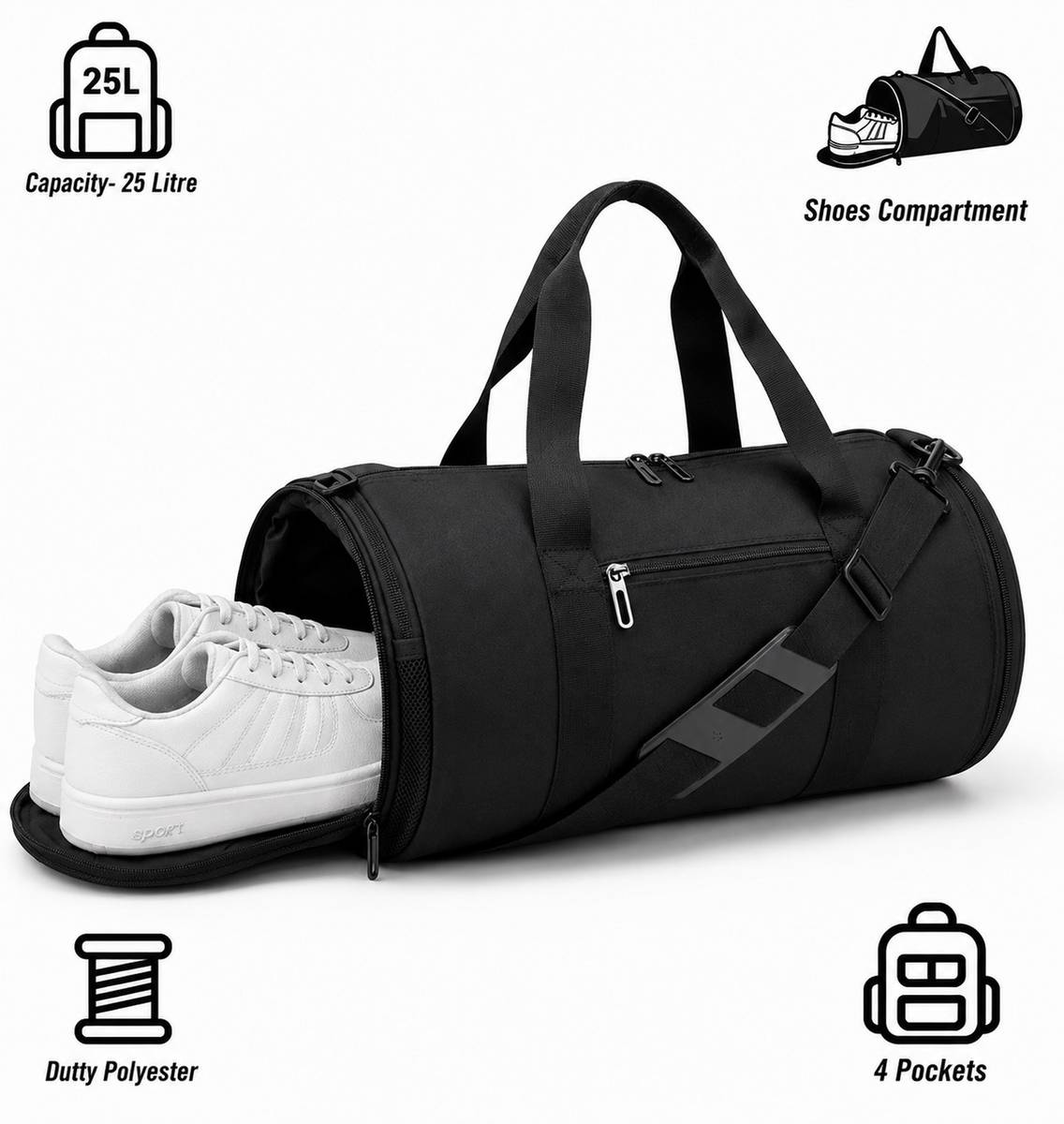 Kaivo 17 Inch Gym Duffle Bag Sports Travel Shoulder Bag with Bottle Pocket Black Gym Duffel Bag — photo 5