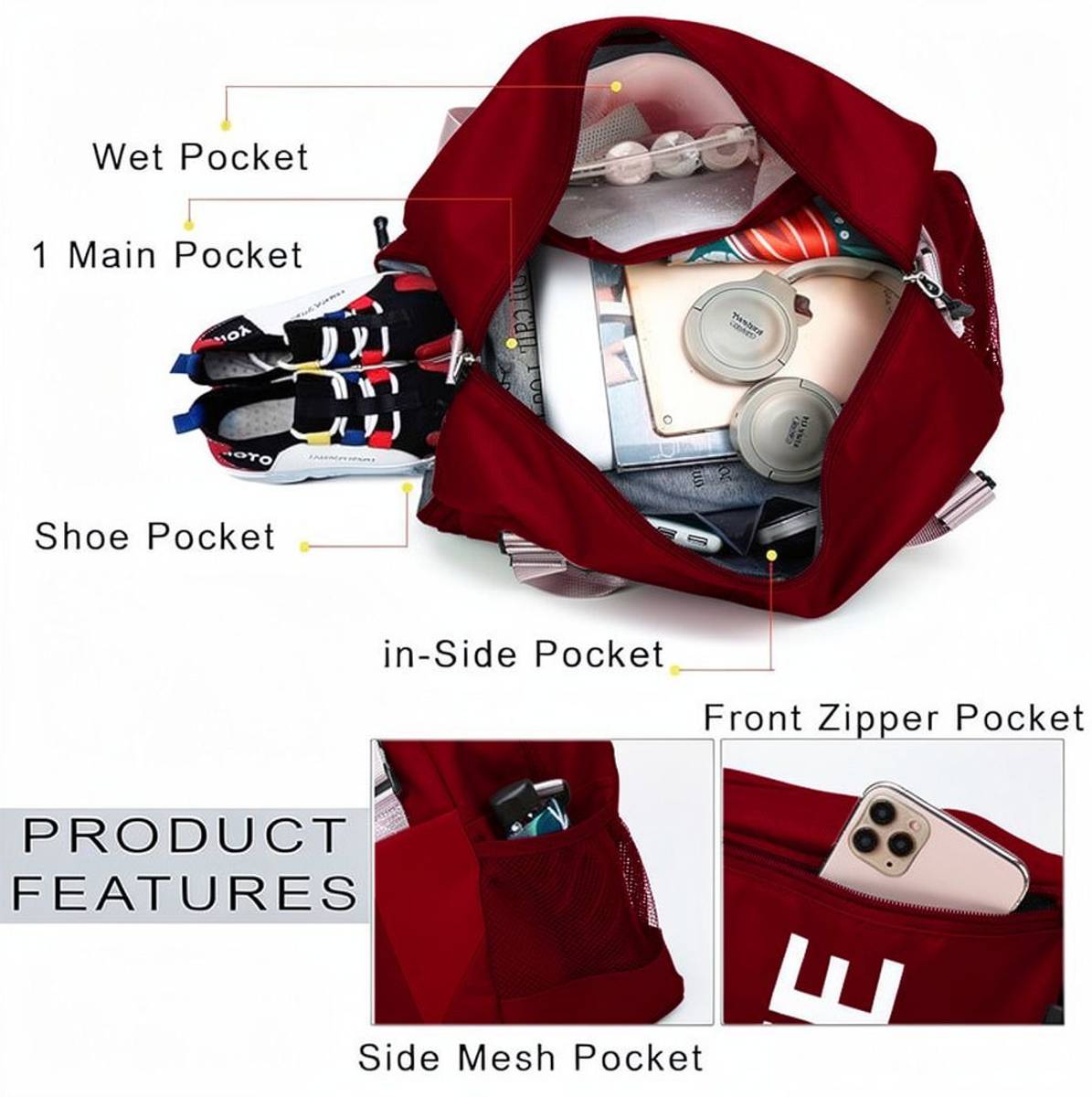 MODISH (Expandable) Sports Gym Bag for Women or Men Travel Duffel Bag with Wet Pocket Gym Duffel Bag — photo 3