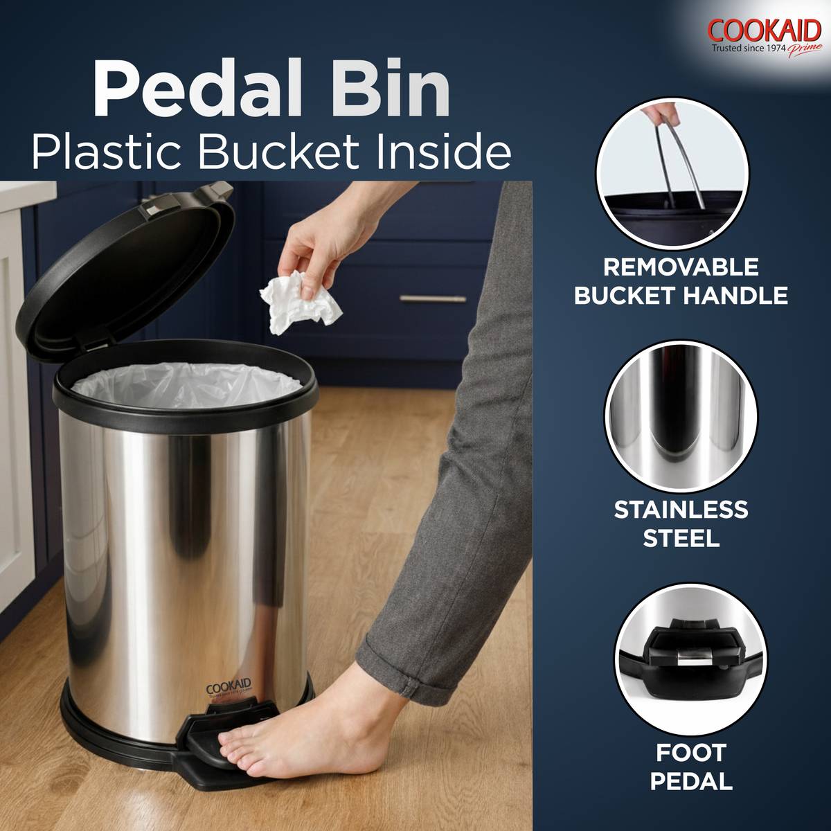 7 L Soft Closure Dustbin for Home Kitchen & Bathroom with Inner Plastic Bucket Stainless Steel Dustbin — photo 4