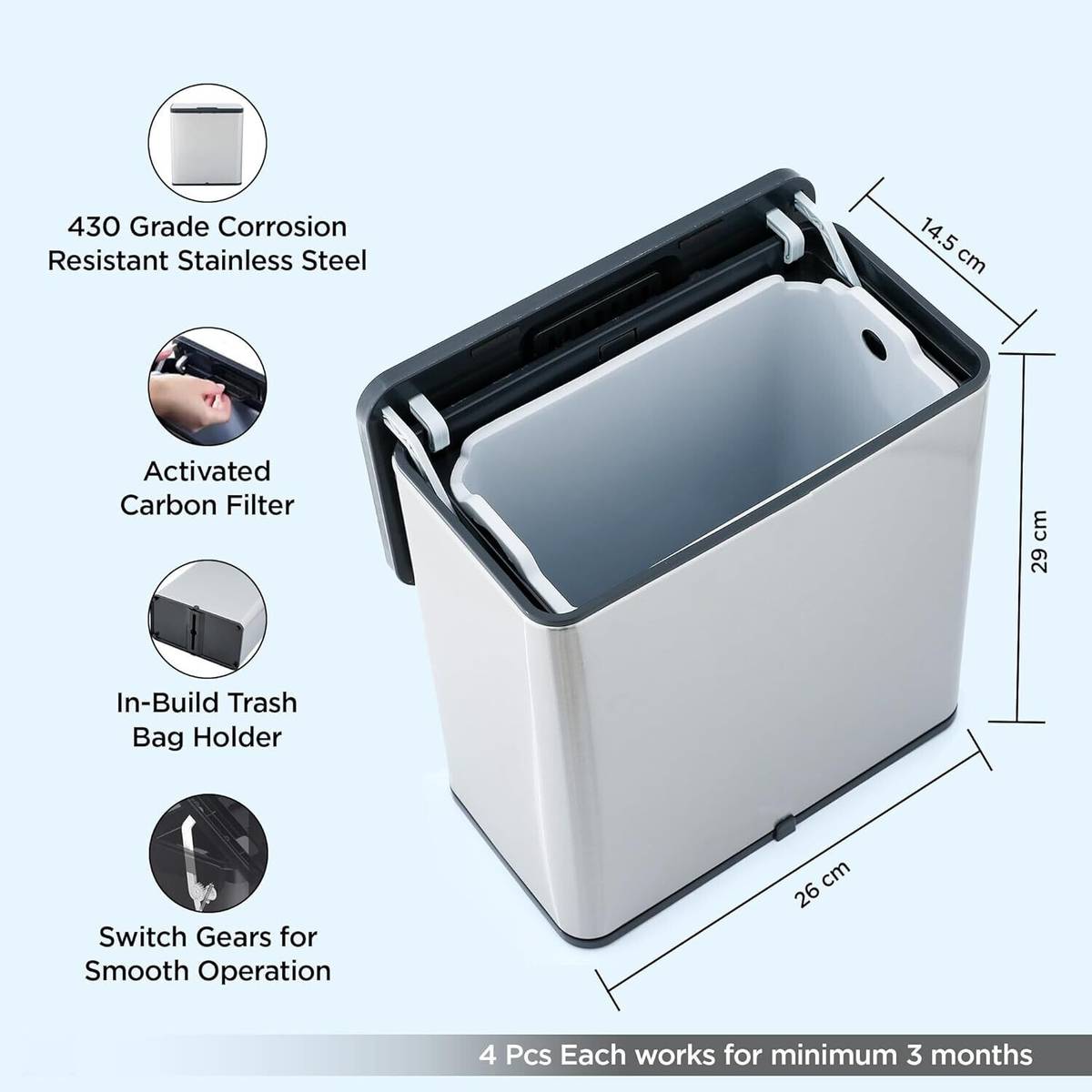 HOMESTIC by Kuber Industries Stainless Steel 6L Hanging Kitchen Trash Can With Lid Stainless Steel Dustbin — photo 4
