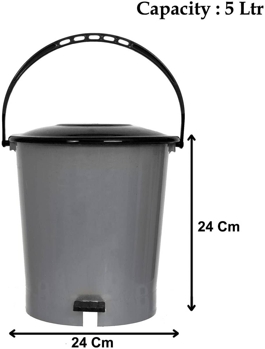 Plastic Pedal Dustbin For Kitchen,Office Use , 5 Liter- Pack of 2 (Grey & Black) Plastic Dustbin — photo 2
