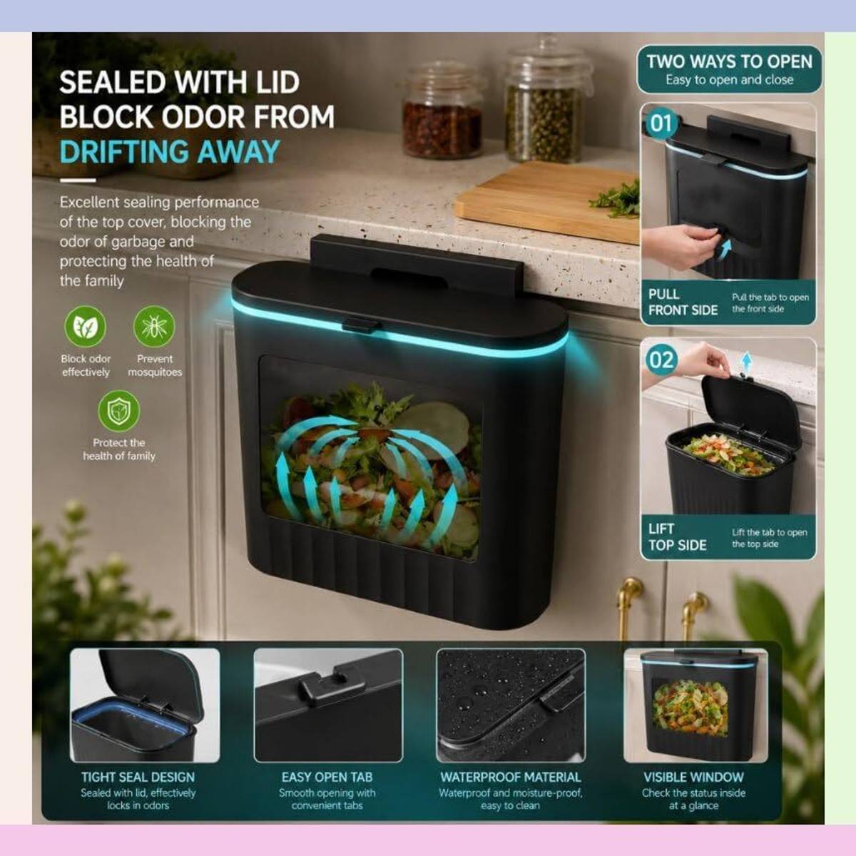 Compact Hanging Garbage Bin for Kitchen Counter Waste Storag Plastic Dustbin — photo 4