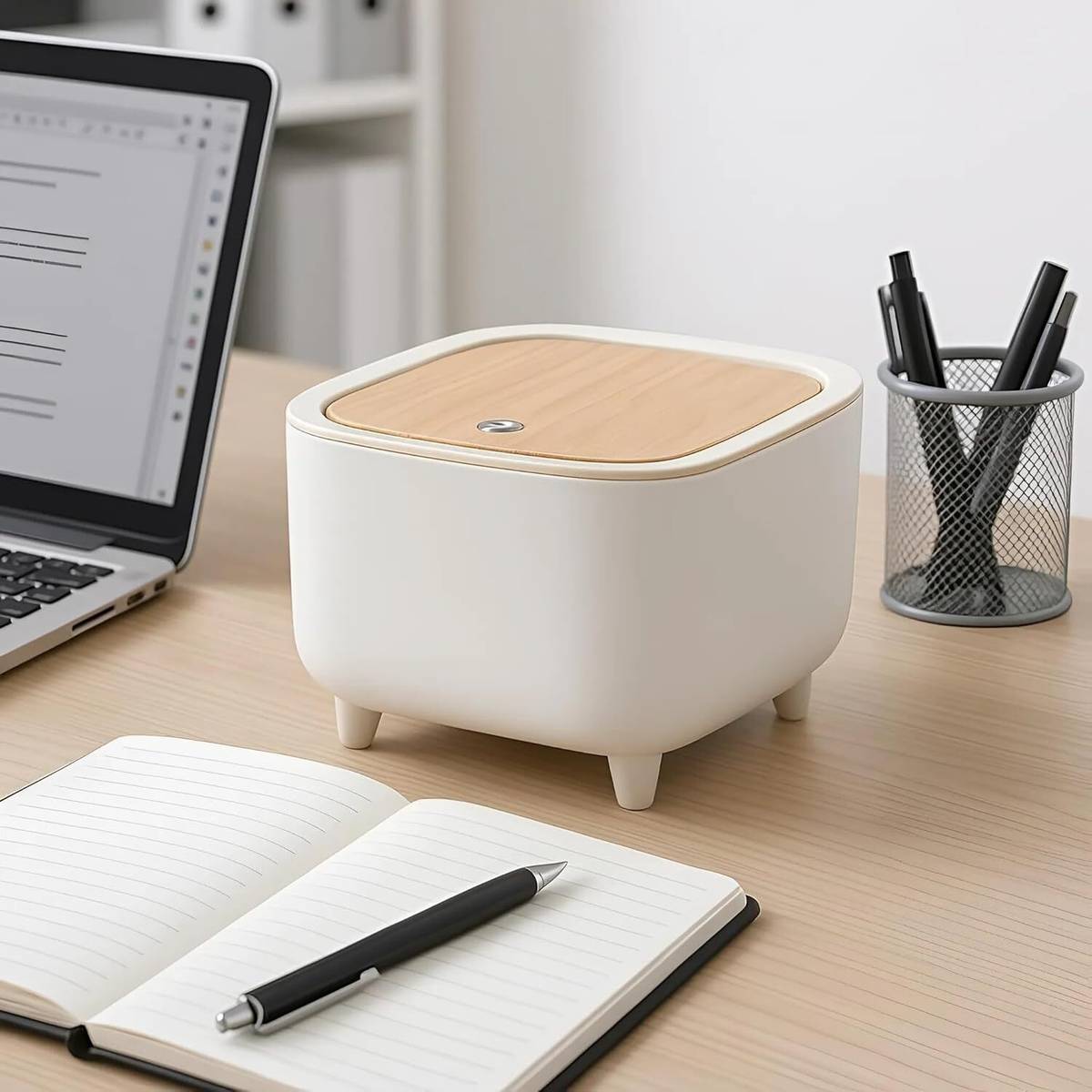 Mini Desktop Trash Can with Lid for Office, Kitchen, Bathroom – White Bin Plastic Dustbin — photo 4