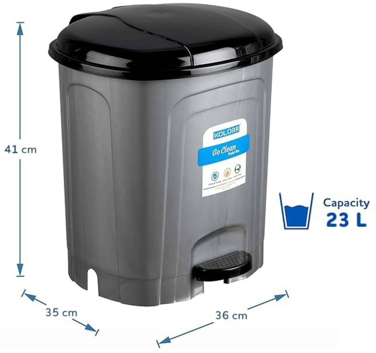 KOLORR Go clean 23L Pedal Dustbin/Trash Can/Garbage Waste Bin with Lid for Home,Kitchen Plastic Dustbin — photo 2