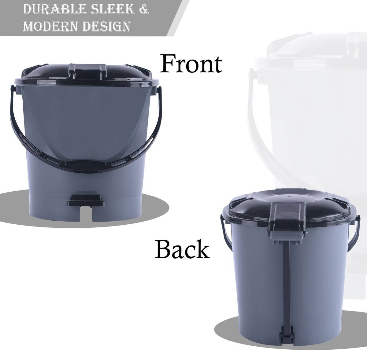 by Kuber Industries Pack of 6 Plastic Pedal Dustbin for Home | 7 Ltr | Check Dhakkan- Grey & Black Plastic Dustbin — photo 3
