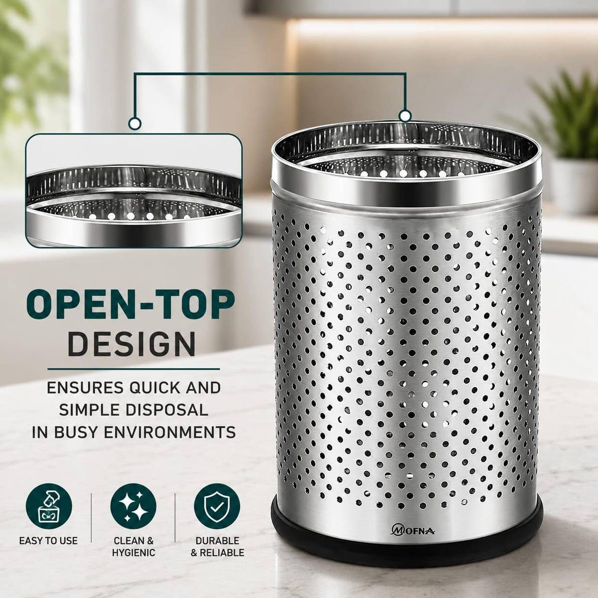 Perforated Dustbin, 7x10 Inch, 6 Liter, Paper Bin, Trashcan, Garbage-Can Stainless Steel Dustbin — photo 4