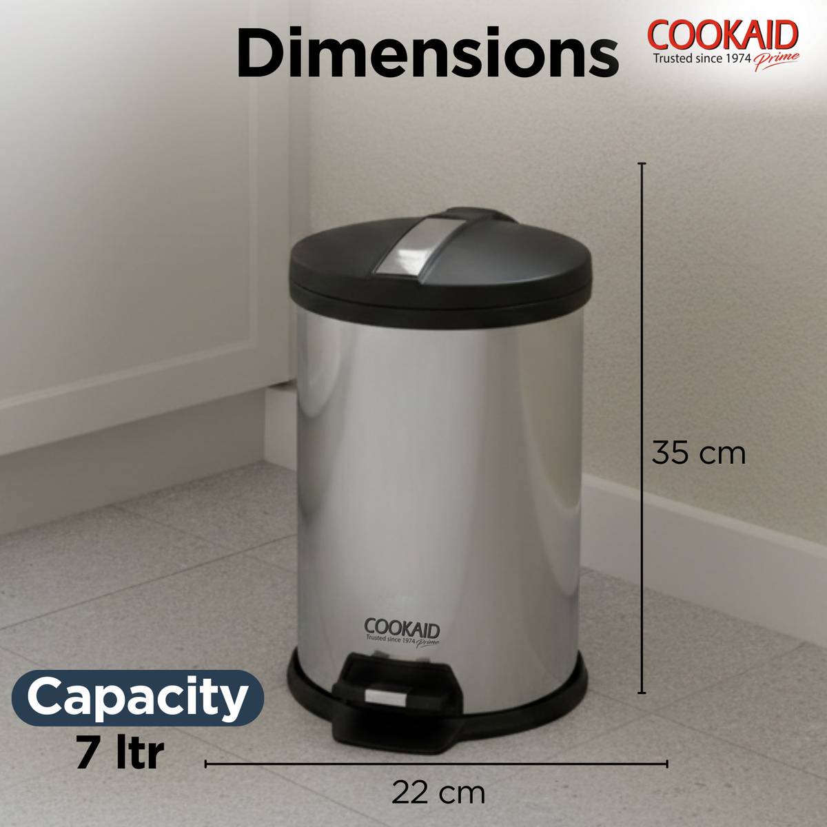 7 L Soft Closure Dustbin for Home Kitchen & Bathroom with Inner Plastic Bucket Stainless Steel Dustbin — photo 2
