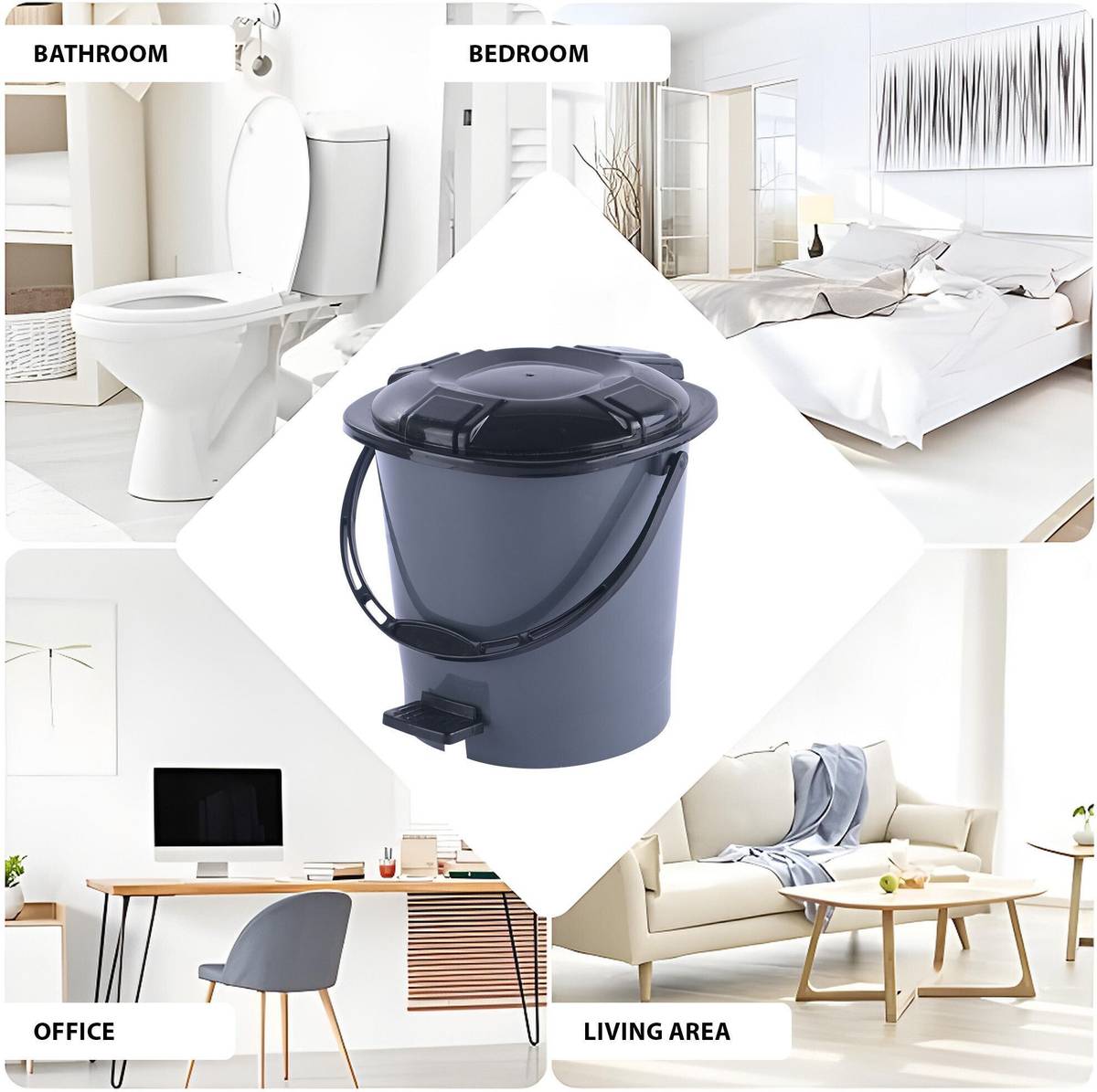 by Kuber Industries Pack of 6 Plastic Pedal Dustbin for Home | 7 Ltr | Check Dhakkan- Grey & Black Plastic Dustbin — photo 4