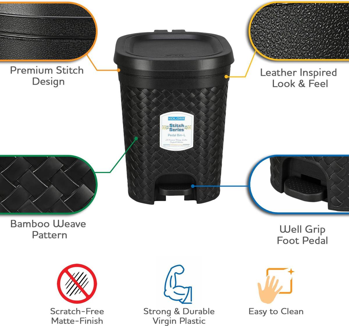KOLORR Stitch 15L Pedal Dustbin Trash Can/Garbage Waste Bin with Lid for Home, Kitchen Plastic Dustbin — photo 5