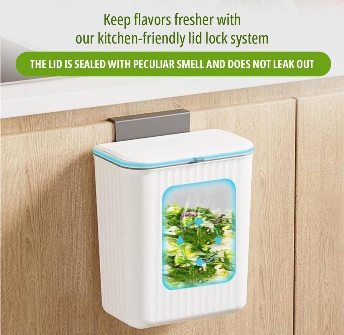 We Clever Kitchen Cabinet Door Hanging Trash Can with Double-Sided Open Lid, Garbage Bin Plastic Dustbin — photo 5