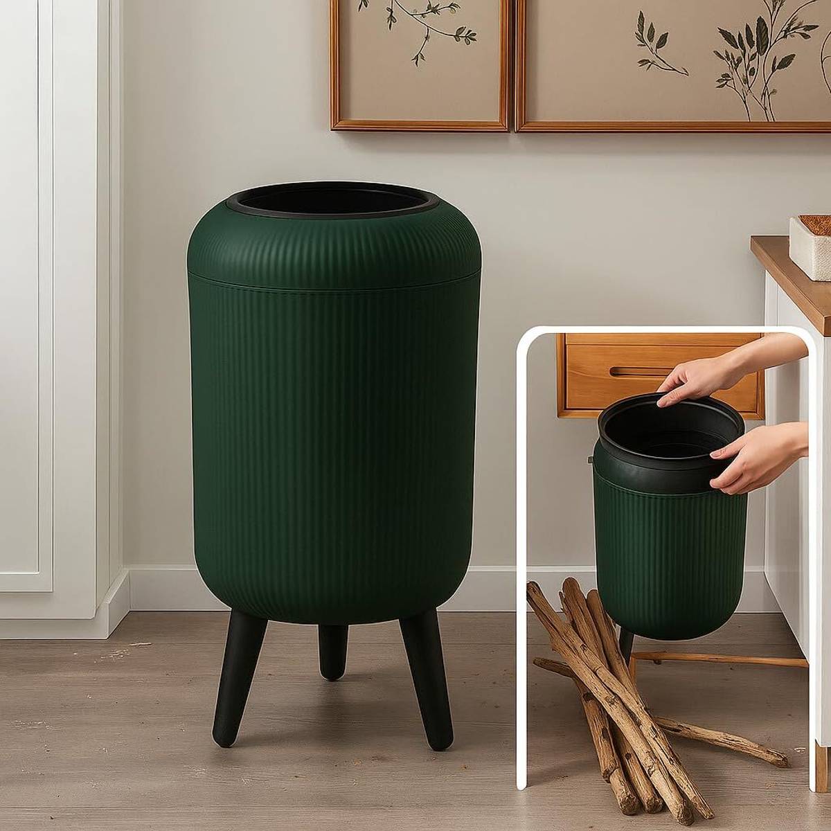 Premium Trash Can with Tripod Legs & Press-Top Lid (10L) For Home, Kitchen Plastic Dustbin — photo 4